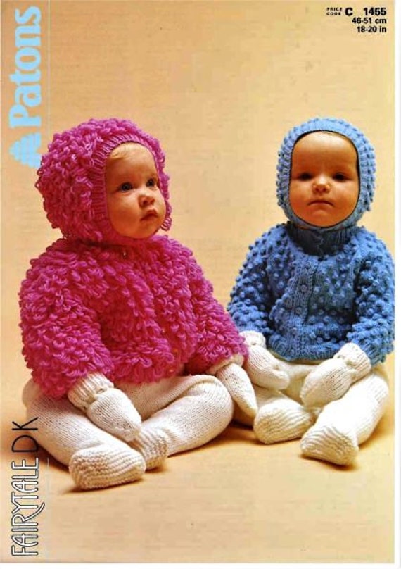 Baby Bobble or Loopy Hooded Jacket Knitting Pattern Instant Download Pdf Size 18 to 20 Inch Chest Double Knitting Yarn Etsy Ireland