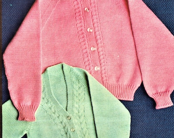 Baby Knitting Pattern, Raglan Cardigan, Size 45 to 55 cm Chest, 4 ply Yarn or Wool, Instant Download pdf