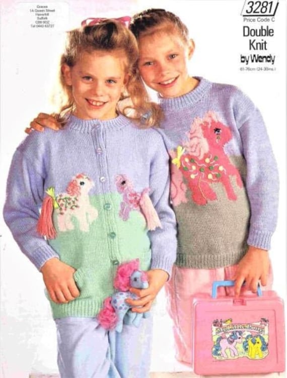 My Little Pony Girls Jumper and Cardigan Knitting Pattern Size 24 to 30 Inch Chest Double Knitting Yarn Instant Download