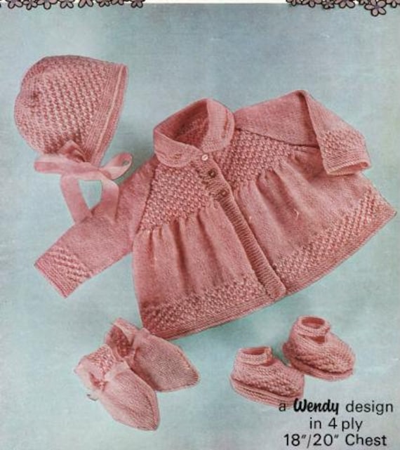 Nearly Free Baby Matinee Set Knitting Pattern Size 18 To 20 Inch Chest 4 Ply Yarn Or Wool Instant Download Pdf Babies Knitting Patterns