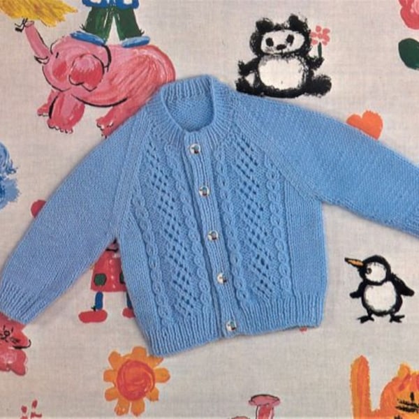 Boys Blue Cardigan Knitting Pattern, Instant Download PDF, Size 20 to 23 Inch Chest, Double Knitting Yarn or Wool, Button Up