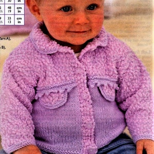 Patrón de tejido para bebé y niño pequeño, chaqueta, talla de pecho de 16 a 26 pulgadas, hilo o lana de doble punto, descarga instantánea en PDF.