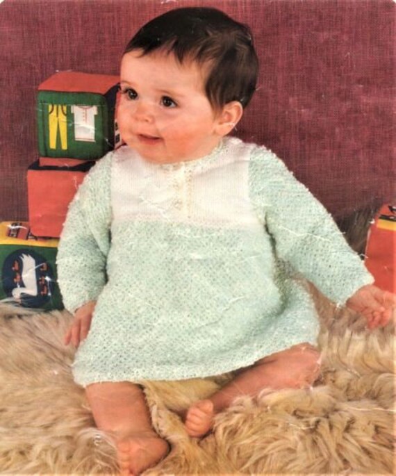 Baby Dress Knitting Pattern Nearly Free Size 18 To 20 Inch Chest Double Knit Yarn Or Wool Instant Download Pdf Babies Dress Pattern