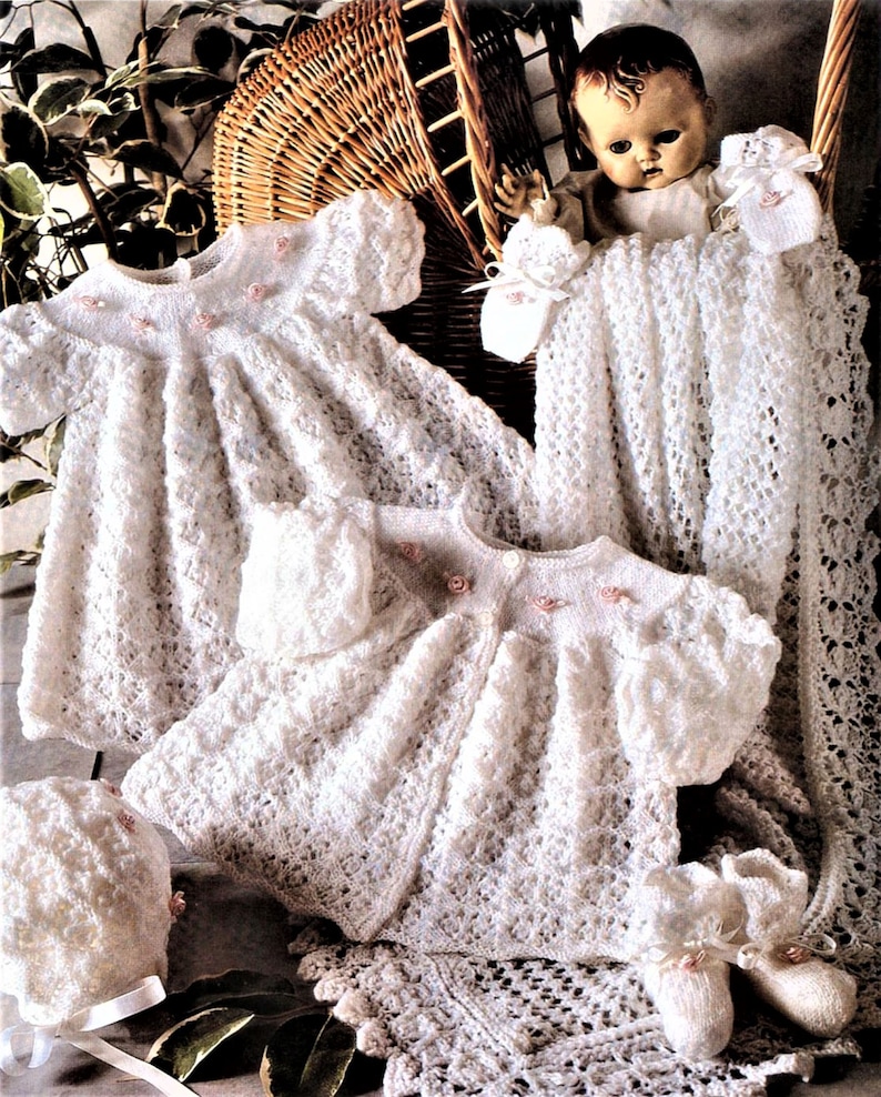 Coat dress bonnet shawl 3 Ply Size 12 to 18 Inch Chest Instant Download pdf Matinee Set Nealy Frees Baby Knitting Pattern