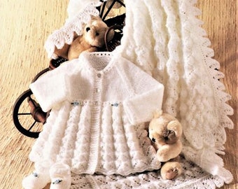 Baby Knitting Pattern, Shawl, Jacket, Shoes, Size 14 to 18 Inch, Double Knitting and 4 Ply, Instant Download pdf, Babies Knits