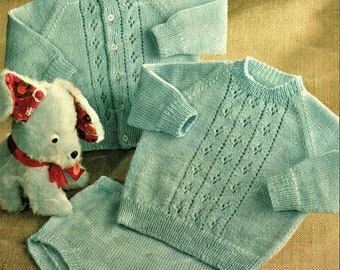 Baby Knitting Pattern, Jumper, Cardigan, Pants, Size 16 to 20 Inch Chest, 4 Play Yan or Wool, Instant Download pdf