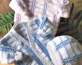 Modèle de tricot pour bébé, pull cardigan et chapeau, poitrine de 16 à 22 pouces, fil ou laine double tricot,