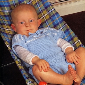 Patrón de tejido para bebé: jersey, blusa y pantalón, descarga instantánea en PDF, tallas de pecho: 19, 20 y 21 pulgadas, blusa para bebé.