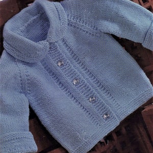 Baby Knitting Pattern, Blue Cardigan Jacket, Size 19 to 22 Inch Chest, 3 ply and 4 ply Options, Instant Download pdf, Collared