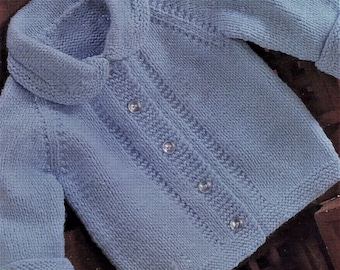 Breipatroon baby, blauw vest, borstomvang, 19 tot 22 inch, 3-laags en 4-laags opties, pdf direct downloaden, met kraag