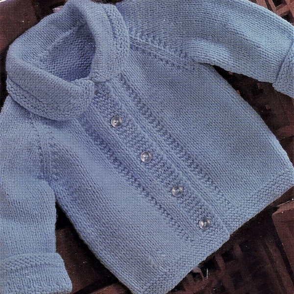 Baby Knitting Pattern, Blue Cardigan Jacket, Size 19 to 22 Inch Chest, 3 ply and 4 ply Options, Instant Download pdf, Collared