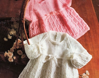 Baby Dress Knitting Pattern, Instant Download pdf, 14, 16, and 18 inch chest, 4 ply yarn or wool, babies dress to knit, infants