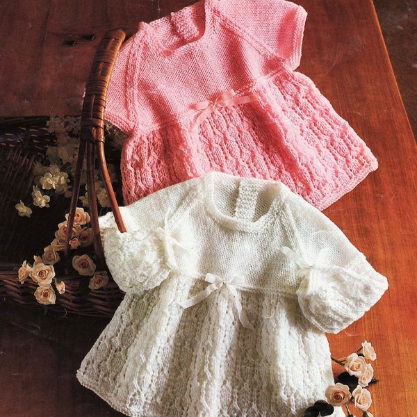 Baby Dress Knitting Pattern, Instant Download pdf, 14, 16, and 18 inch chest, 4 ply yarn or wool, babies dress to knit, infants