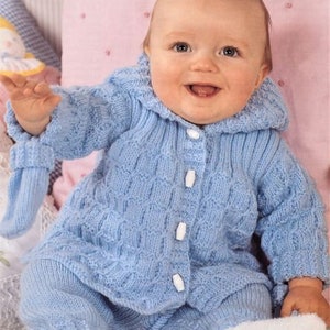 Babies  Jacket, Trousers and Mitts Knitting Pattern, Size 14 to 20 Inch Chest, Double Knit Yarn or Wool, Instant Download PDF