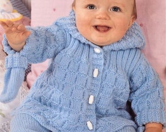 Babies  Jacket, Trousers and Mitts Knitting Pattern, Size 14 to 20 Inch Chest, Double Knit Yarn or Wool, Instant Download PDF