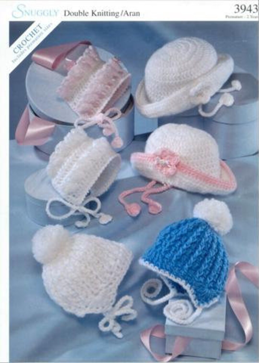 Baby Hats Crochet Pattern, Premature to 2 Years, Double Knitting and ...