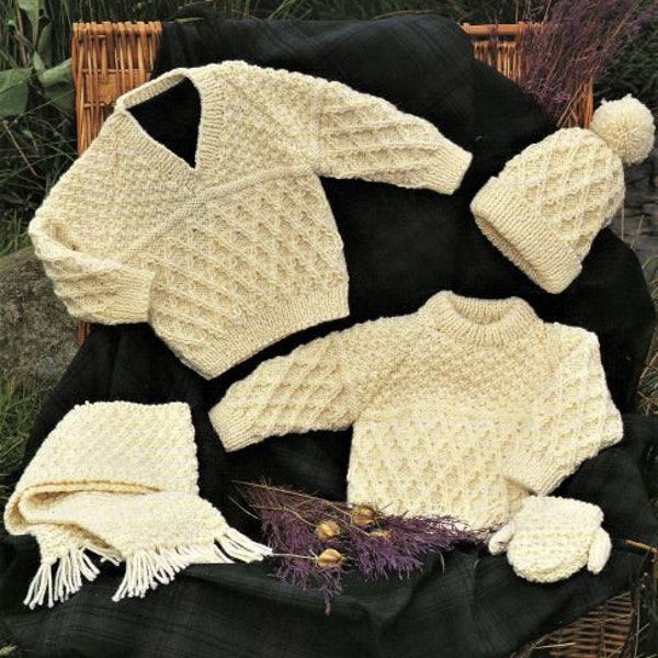 Baby, Toddlers Childs  Aran Knitting Pattern, Instant Download PDF, Size 16 to 30 Inch Chest, Aran Yarn or Wool, Hat, Jumpers