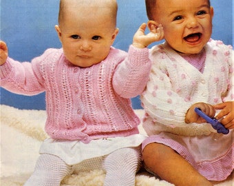 Baby Knitting Pattern, Cardigans, Size 18 to 20 Inch Chest, 4 Ply Yarn or Wool, Instant Download pdf, Babies Cardigan