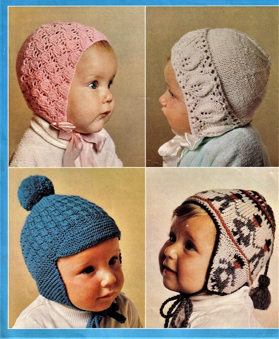 Modele de tricot pour bebe quatre bonnets a tricoter taille jusqu a 6 mois tricot double et 4 fils telechargement immediat pdf Etsy France
