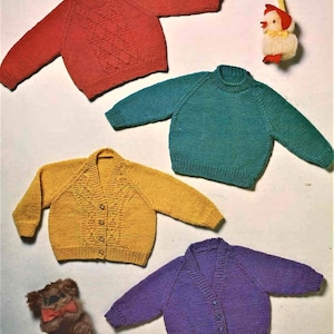 Baby Knitting Pattern, Jumper and Cardigan, Size 16 to 20 Inch Chest, Double Knitting Yarn or Wool, Instant Download pdf
