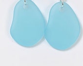 Light Aqua blue organic shaped recycled sea glass style earrings on sterling French hooks. Beads are recycled tumbled beach glass.