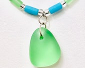 Green aqua recycled sea glass pendant necklace tumbled beach glass. Tumbled glass. Beach jewelry. Ocean lover. Eco friendly. Sustainable
