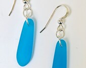 Dark Aqua sea glass earrings. tumbled beach glass. Petal. Tumbled glass. Beach wear. Ocean lover. Eco friendly. Sustainable. Fun. Beach