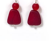 Red triangle recycled sea glass earrings. Beach glass. tumbled beach glass. Ocean lover. Beach jewelry. Sustainable. Fun. Planet lover