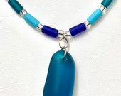 Teal aqua recycled sea glass pendant necklace tumbled beach glass. Tumbled glass. Beach jewelry. Ocean lover. Eco friendly. Sustainable