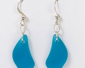 Dark aqua peacock wave recycled sea glass earrings. tumbled beach glass. Sea glass. Tumbled glass. Beach wear. Ocean lover. Eco friendly.