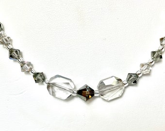 Gray Swarovski Crystal Necklace, Sterling Silver Clasp, 16"