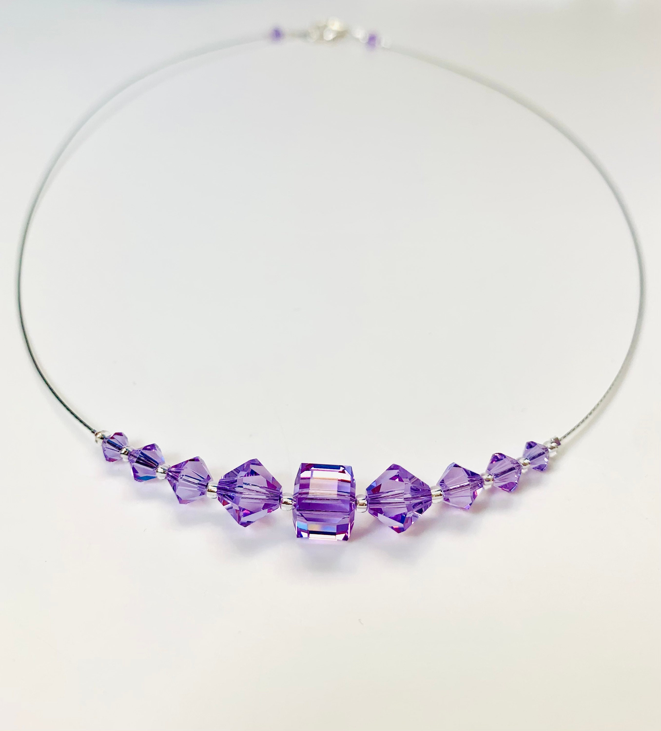 Genuine Swarovski Crystal lilac necklace. Formal. Etsy