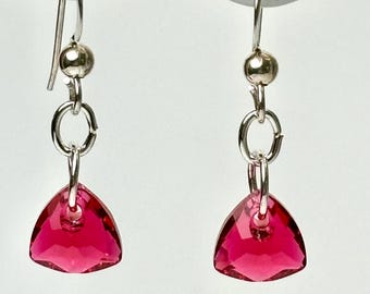 Swarovski Crystal Drop Earrings, Scarlet Red Petite Triangle