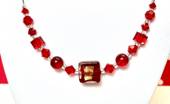 Red Genuine Swarovski Crystal centerstage Tosca Necklace. Formal