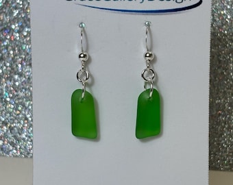 peridot green recycled tumbled sea glass earrings. beach wear. ocean lover gift. cruise wear.