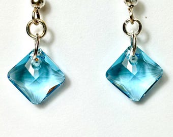 Swarovski Crystal Drop Earrings, Aqua Diamond, Sparkly Formal Jewelry
