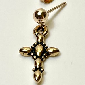 Gold cross post earrings. First Communion earrings. Confirmation gift. Cross earrings. Gift of faith. Sympathy. Christian gifts