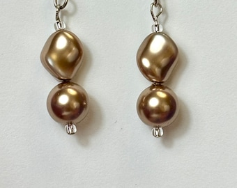 Almond Swarovski Pearl Drop Earrings, Sterling Silver Hooks