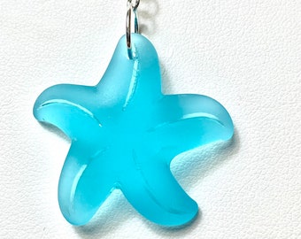 Aqua star fish pendant. Sea glass. Tumbled glass. Ocean lover. Beach wear. Sea star. Ocean jewelry. Beach glass. Starfish. Vacation jewelry.