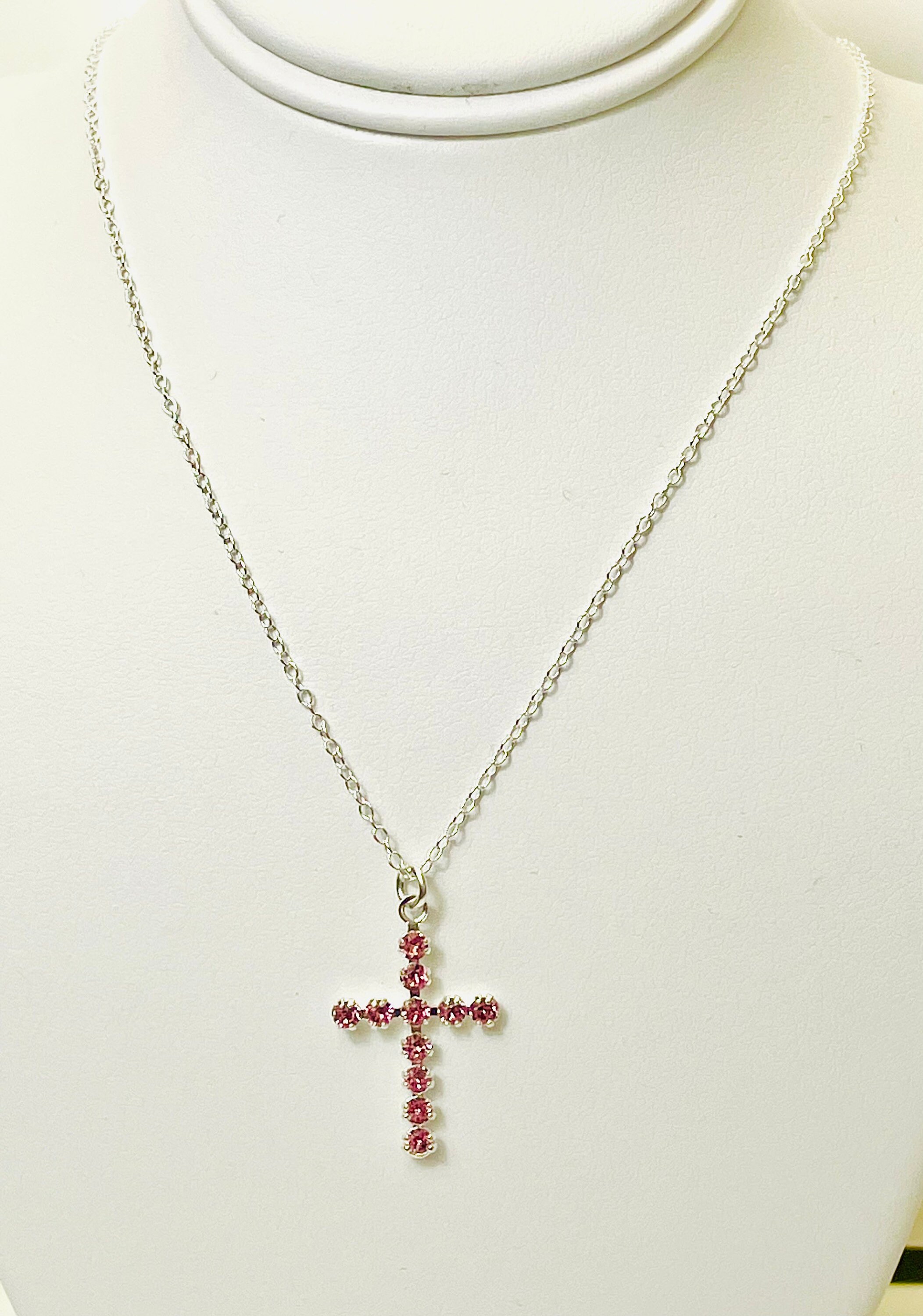 Silverplated Swarovski Pink Crystal Encrusted Cross Pendant