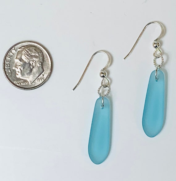 Aqua Sea Glass Earrings. Tumbled Beach Glass. Petal. Tumbled Glass