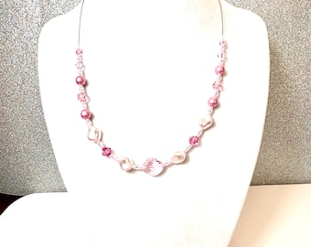 Swarovski Crystal Necklace, Pink Cosmic Bead, Sterling Clasp