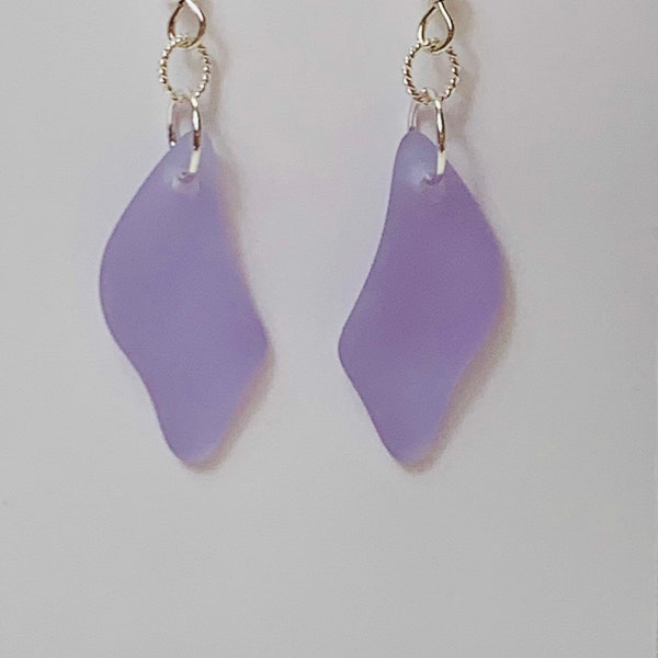 Lilac wave recycled sea glass earrings. tumbled beach glass. Sea glass. Tumbled glass. Beach wear. Ocean lover. Eco friendly. Lavender. Fun