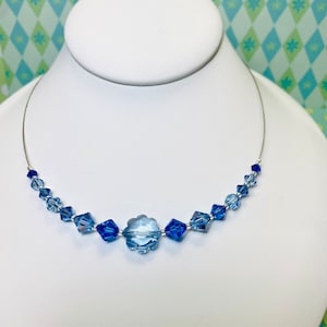 Vintage Swarovski Crystal flower necklace. Formal necklace. Wedding. Sparkly. Formal. Sapphire crystal necklace. Floral Blue flower necklace