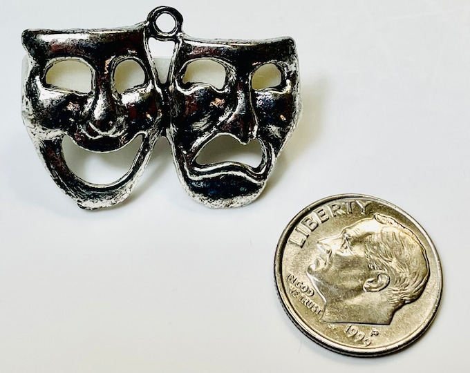 Pewter Drama Masks pins. Small gift. Drama gift. School play gift. Theatre buff gift. Drama brooch. Drama mask pin.