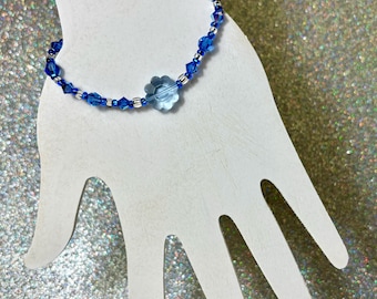 Vintage Blue Swarovski Crystal Flower Bracelet, Elegant Floral Design