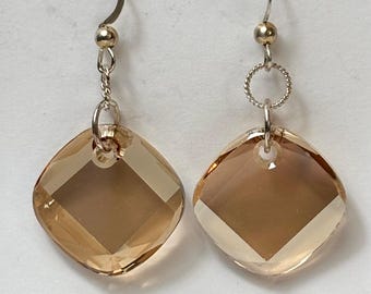 Swarovski crystal pendant drop earrings in golden shadow on sterling silver french hooks.