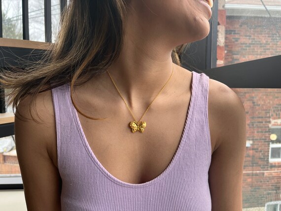 Solid 14K Gold Butterfly Necklace 