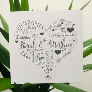 Stunning personalised handmade wedding day card wedding gift with free heart confetti Inc