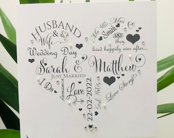 Stunning personalised handmade wedding day card wedding gift with free heart confetti Inc